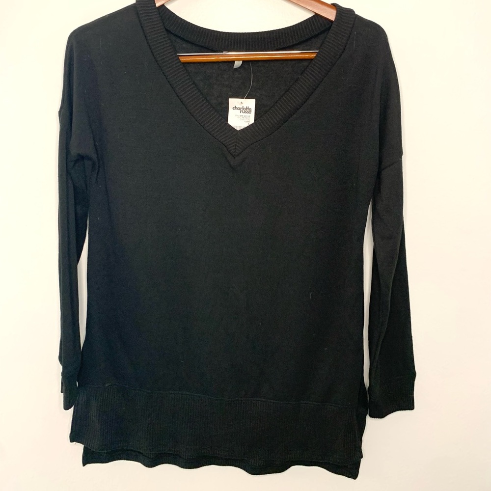 Charlotte Russe black v-neck sweater/top NWT